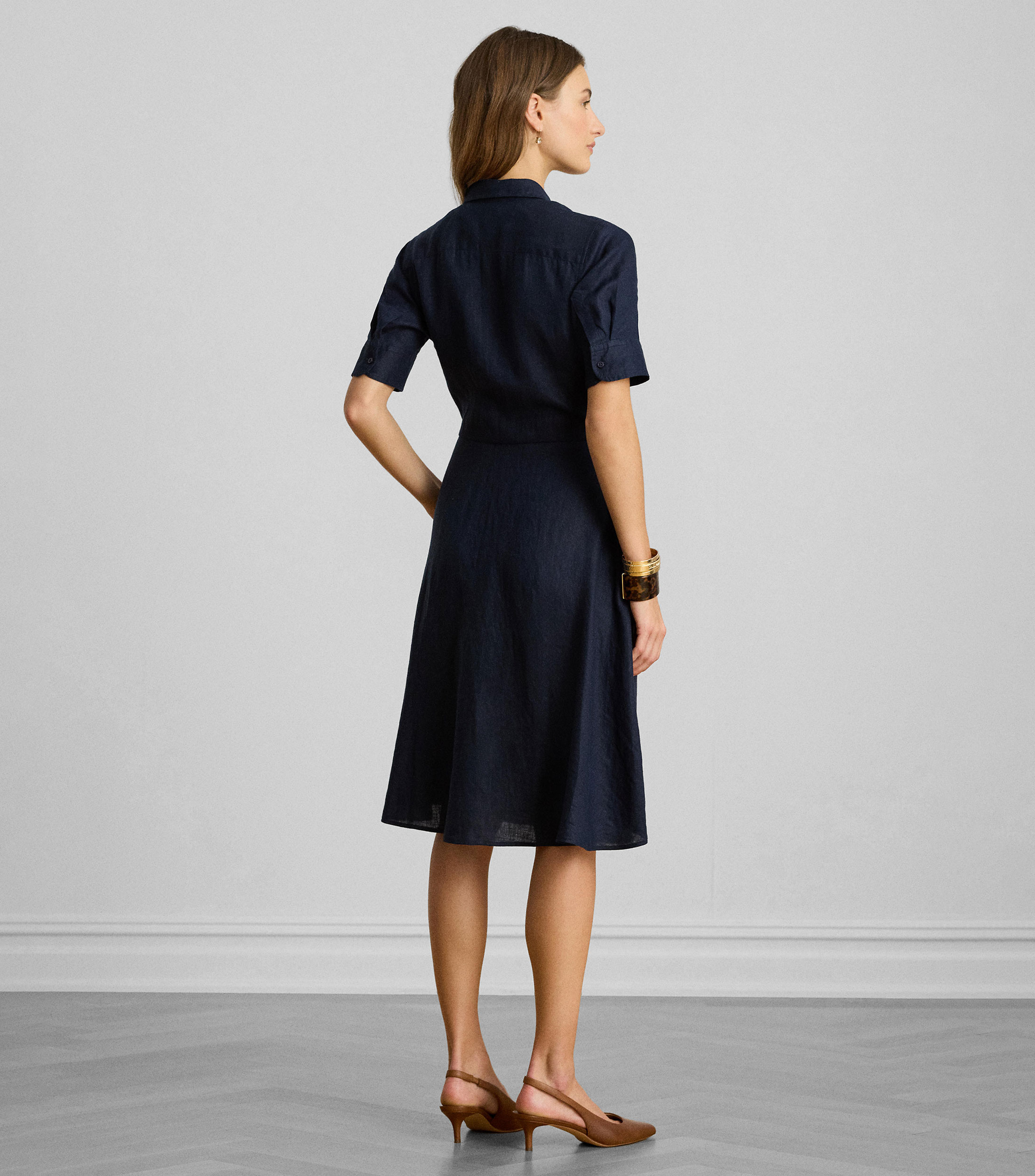 Vestido camisero midi liso Mujer